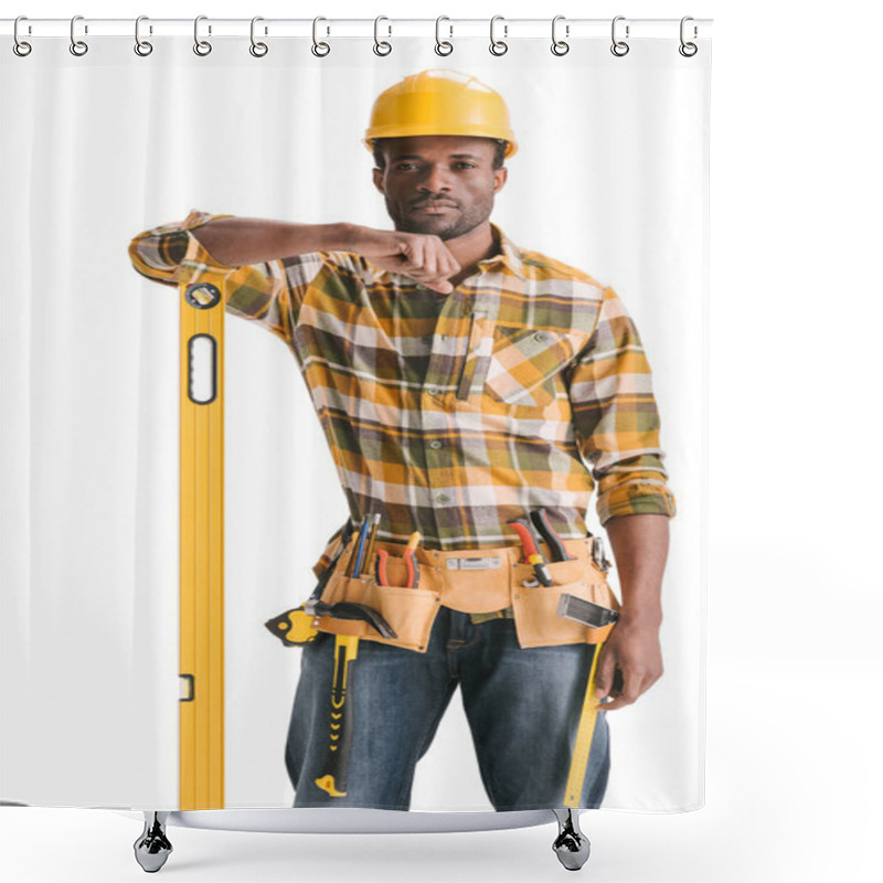 Personality  Construction Worker With Leveling Tool Shower Curtains