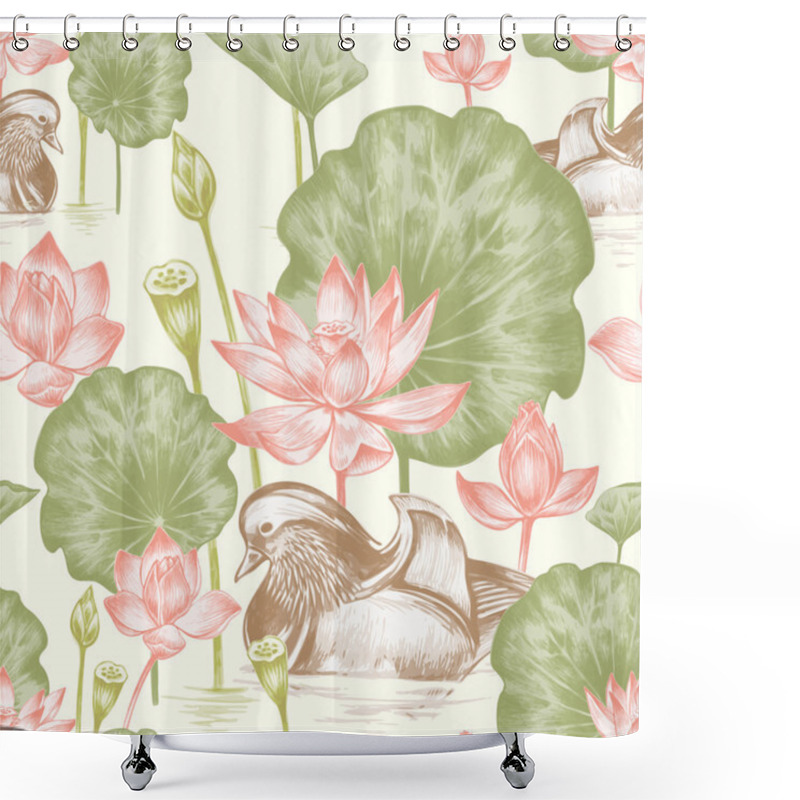 Personality   Seamless Pattern With Birds And Flowers. Shower Curtains