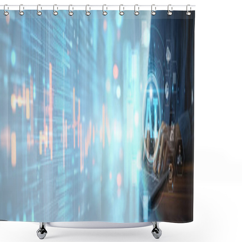 Personality  A Businessman Uses AI Technology With Digital Data And Advanced Analytics, Showcasing AI's Role In Driving Innovation And Boosting Business Efficiency. Shower Curtains