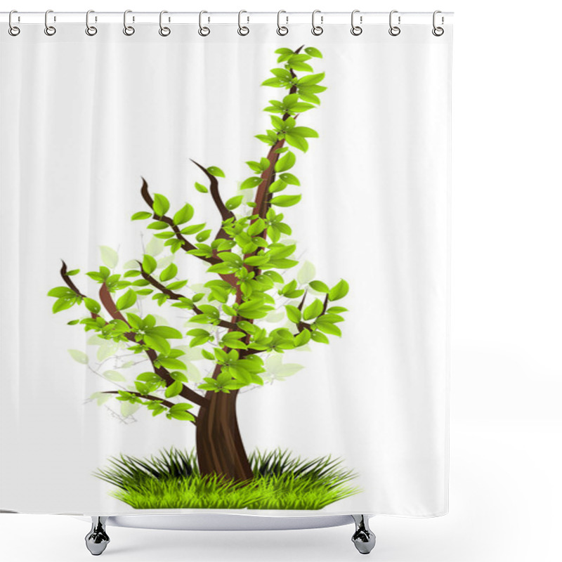 Personality  Season Tree With Green Leaves Shower Curtains