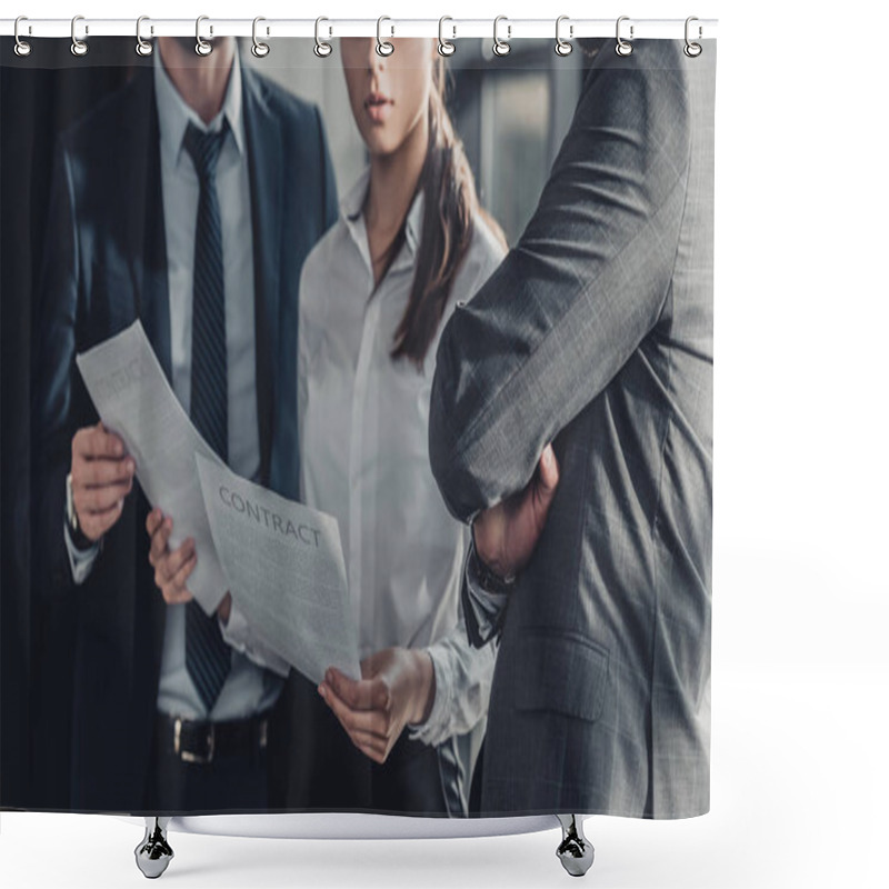 Personality  Cropped Shot Of Business People Discussing Documents Together At Office Shower Curtains