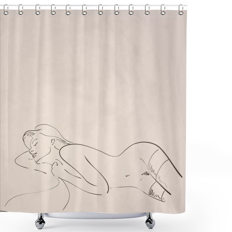 Personality  Hand-drawn Nude Woman On Old Textured Paper Shower Curtains