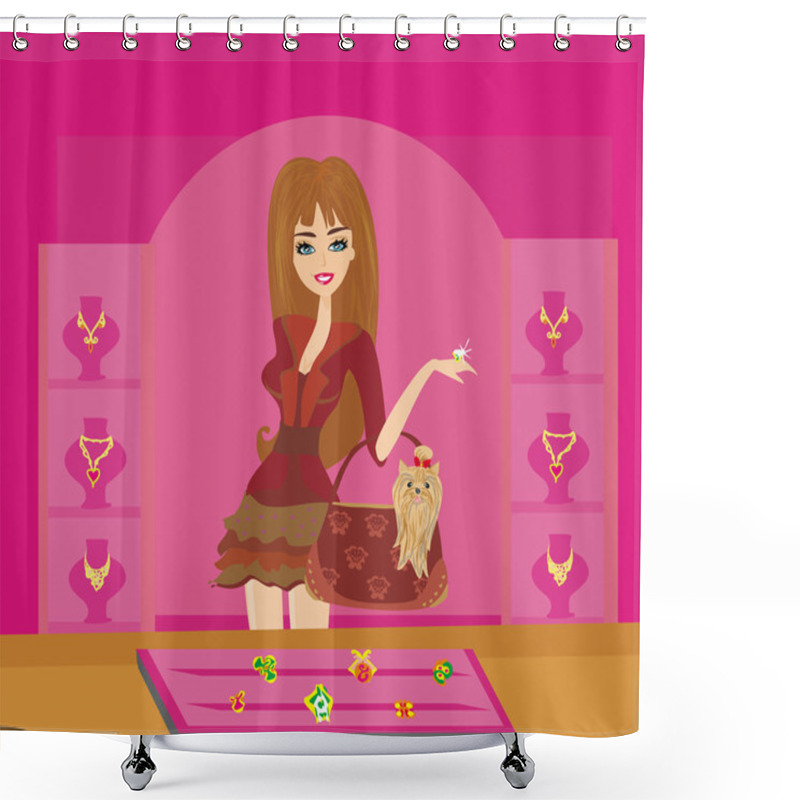 Personality  Girl At A Jewelry Store  Shower Curtains