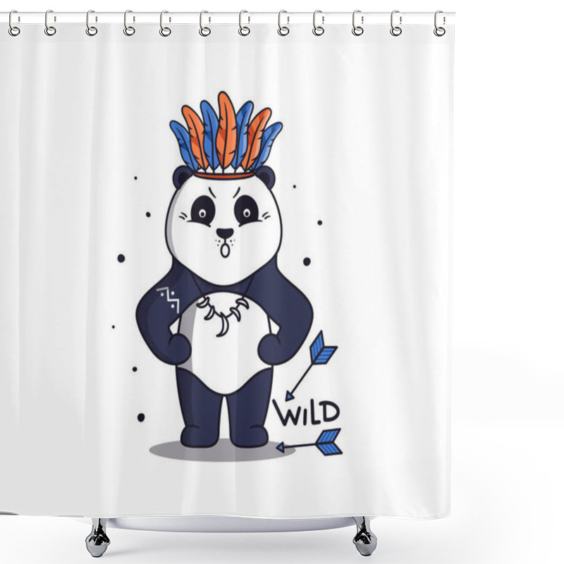 Personality  A Strong Panda In Boho Style With Arrows And Feathers. Shower Curtains