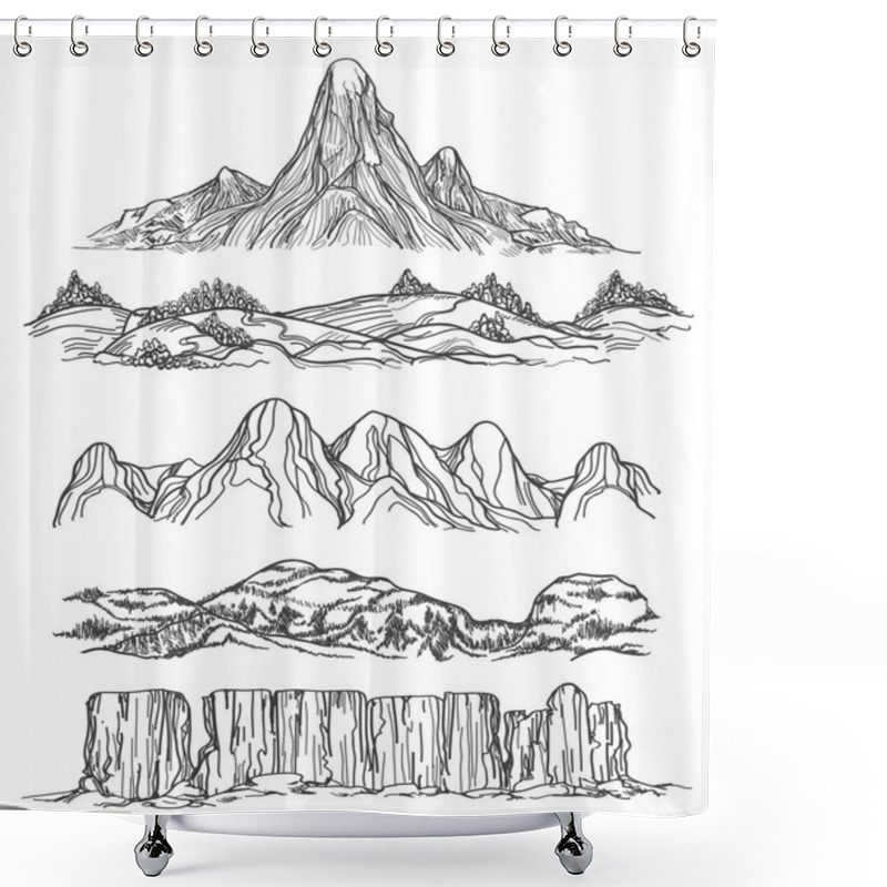 Personality  Hand Drawn Mountains And Hills Shower Curtains