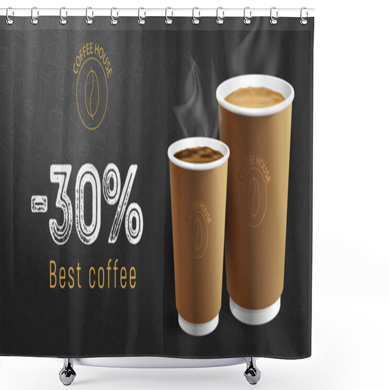 Personality  Coffee House Cafe Poster With Discount Typography And Two Cappuccino And Americano Coffee Cups Illustrations Shower Curtains