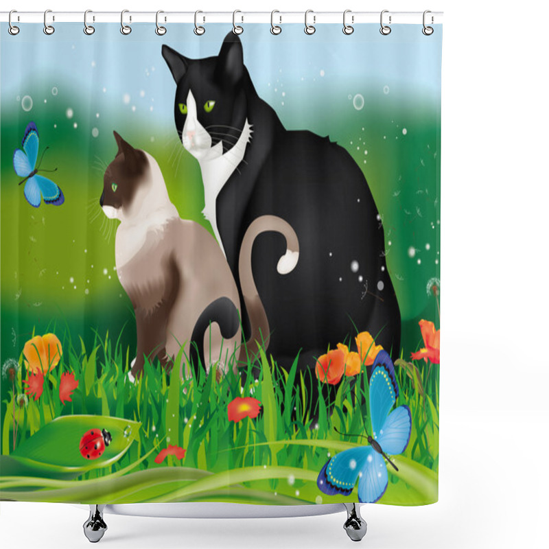 Personality  Two Cats In Garden Shower Curtains