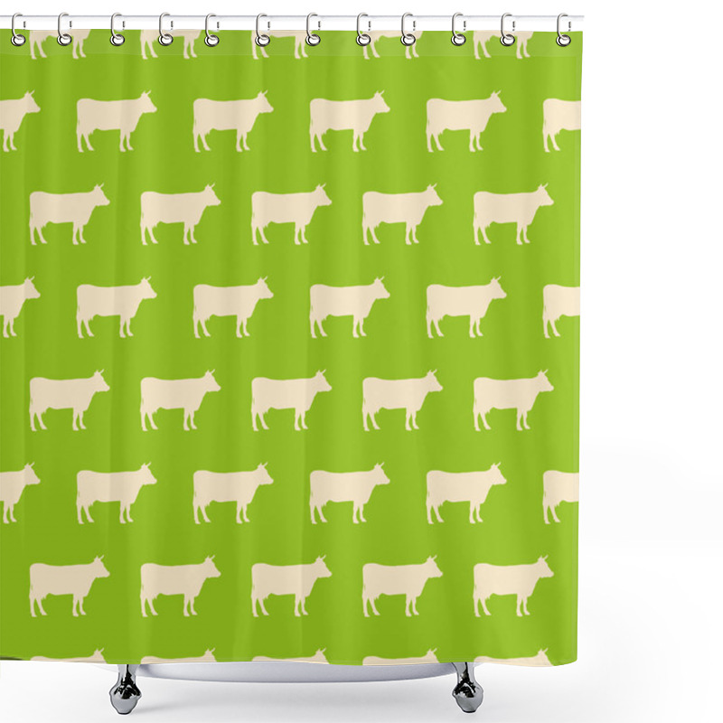 Personality  Seamless Pattern With Silhouette Of A Cow On A Green Background Shower Curtains