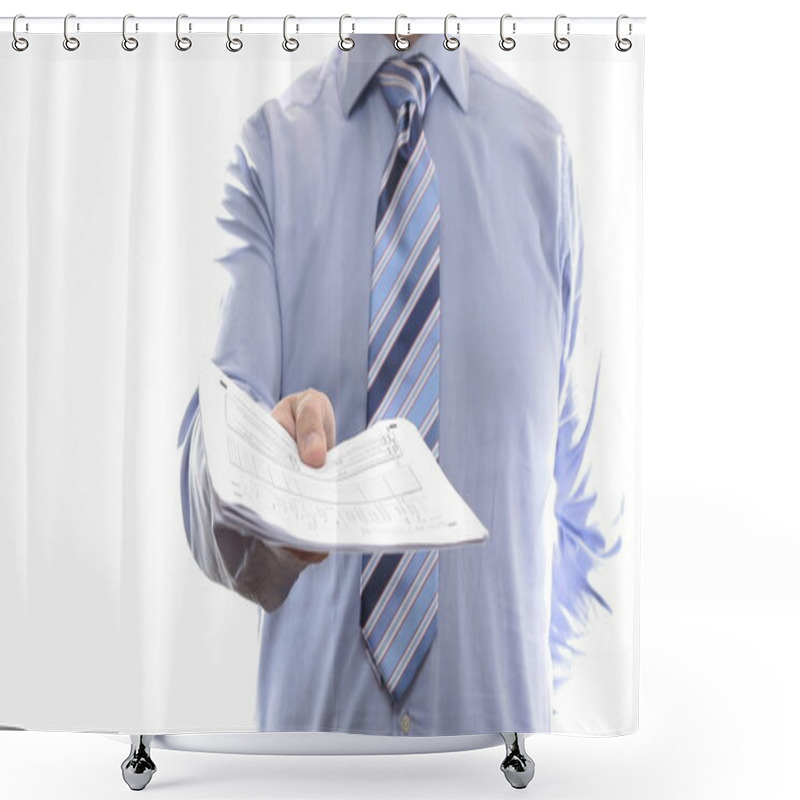 Personality  Businessman Handing Documents. Shower Curtains