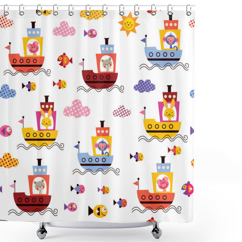 Personality  Cute Animals In Boats Pattern Shower Curtains