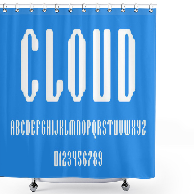 Personality  Set Of Alphabets Font Letters And Numbers Modern Abstract Design With White Cloud In The Blue Sky Concept Vector Illustration Shower Curtains