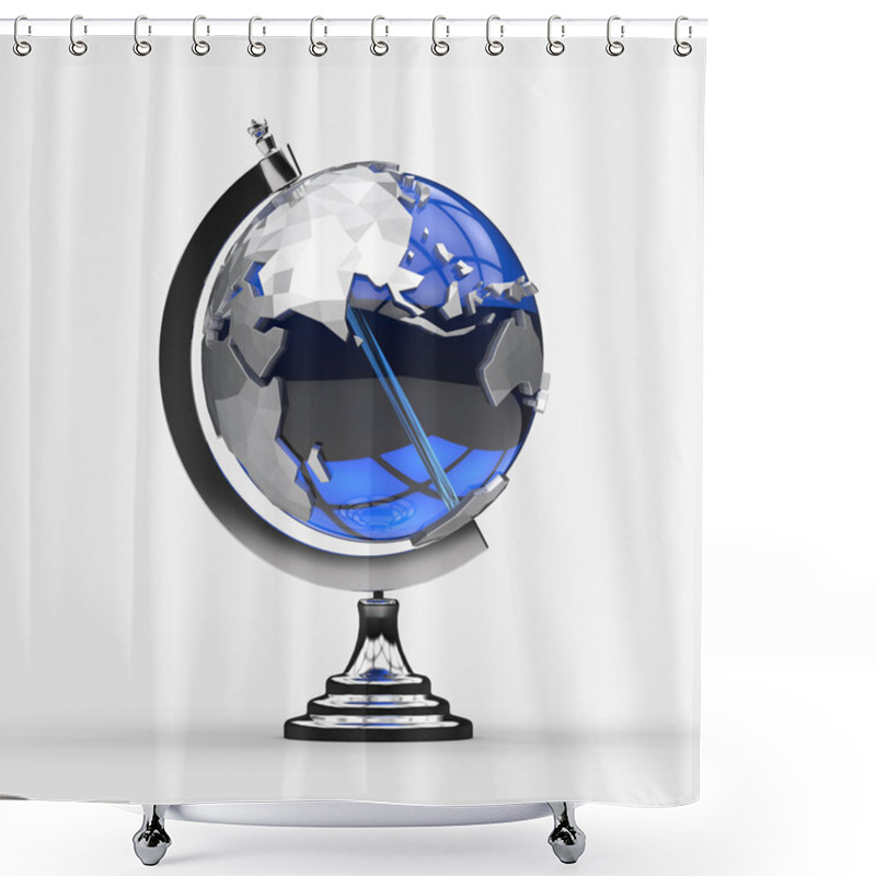 Personality  Stylish Blue And Silver Globe Model Shower Curtains