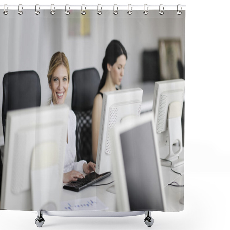 Personality  Business Group Working In Customer And Help Desk Office Shower Curtains