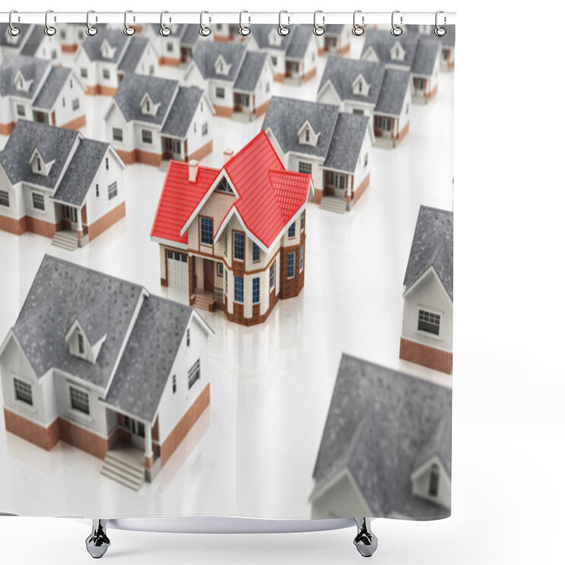 Personality  House Search. Choice Of The Home Of Dream. Real Estate Concept.  Shower Curtains