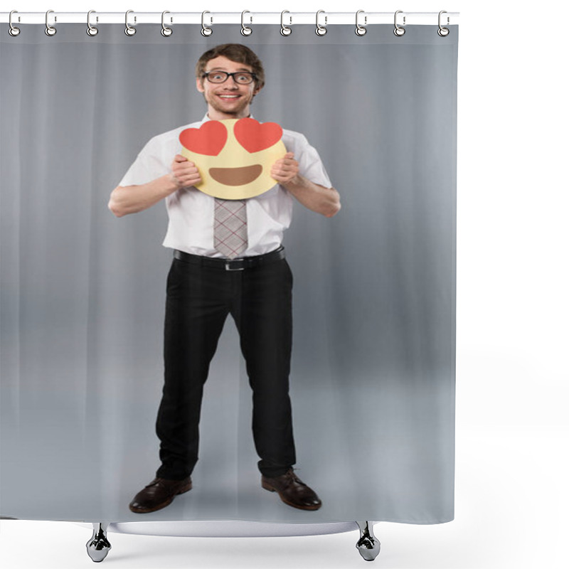 Personality  Excited Businessman Holding Smiling Face With Heart-eyes Shower Curtains