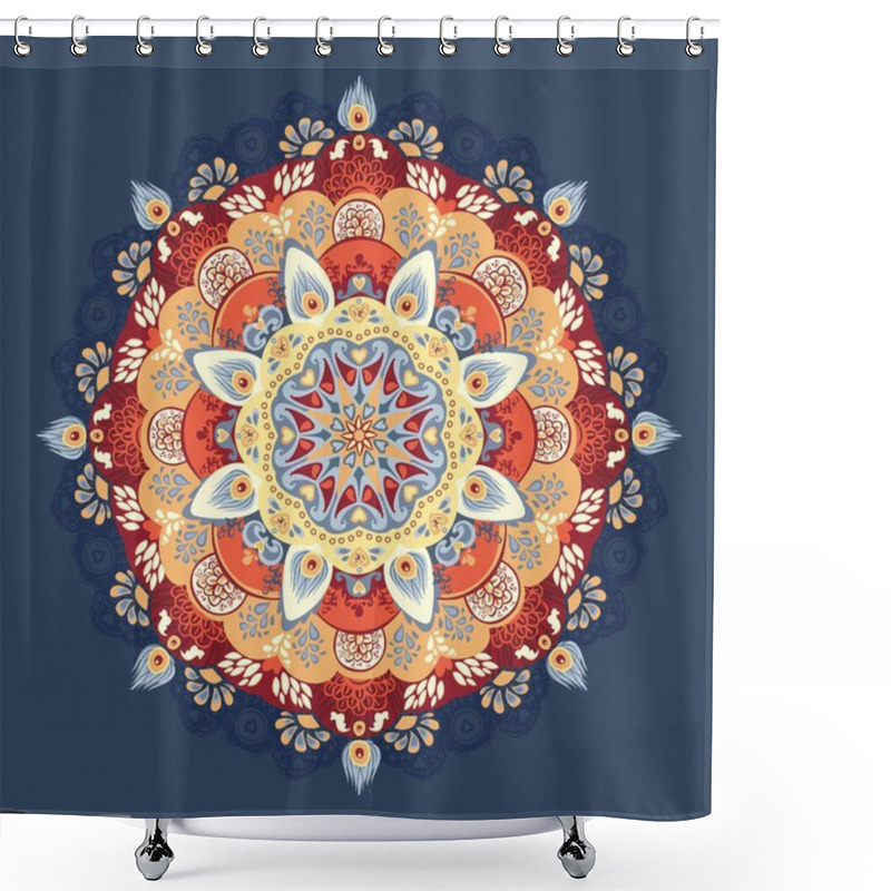 Personality  RED And BLUE Vector Illustration. Beautiful Floral Lace Pattern Shower Curtains