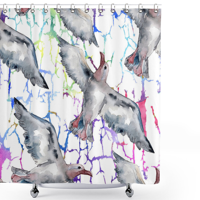 Personality  Sky Bird Seagull In A Wildlife. Wild Freedom, Bird With A Flying Wings. Watercolor Illustration Set. Watercolour Drawing Fashion Aquarelle. Seamless Background Pattern. Fabric Wallpaper Print Texture. Shower Curtains