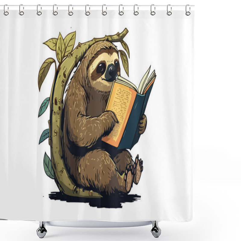 Personality  Sloth Reading A Book Vector Illustration Shower Curtains