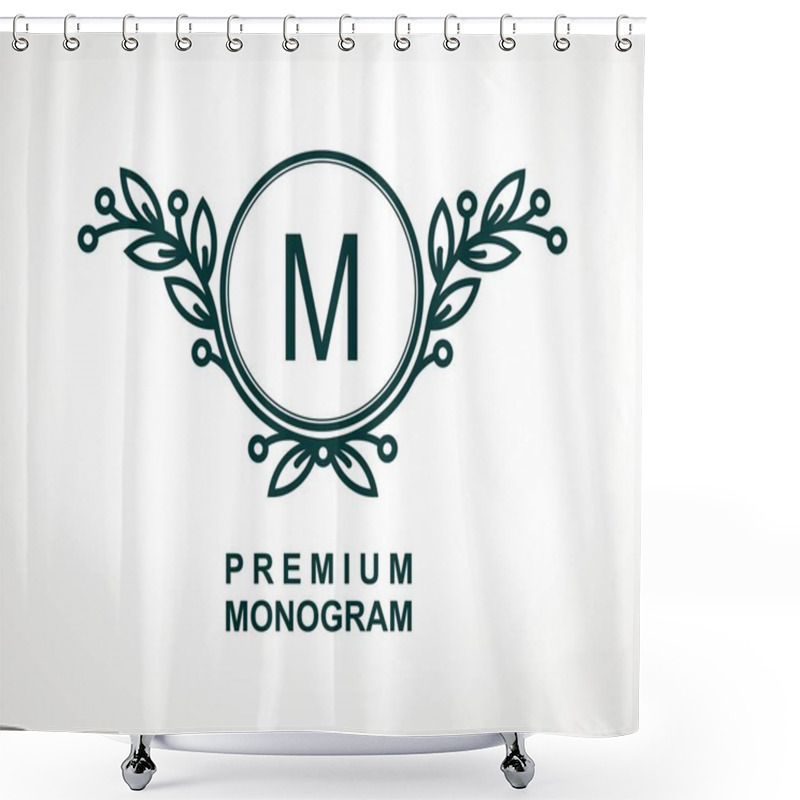 Personality  Premium Monogram Template For Your Emblems, Logos, Chevrons, Labels. Floral Ornament. Fancy Wreath. Leaf Vector Frame. Shower Curtains