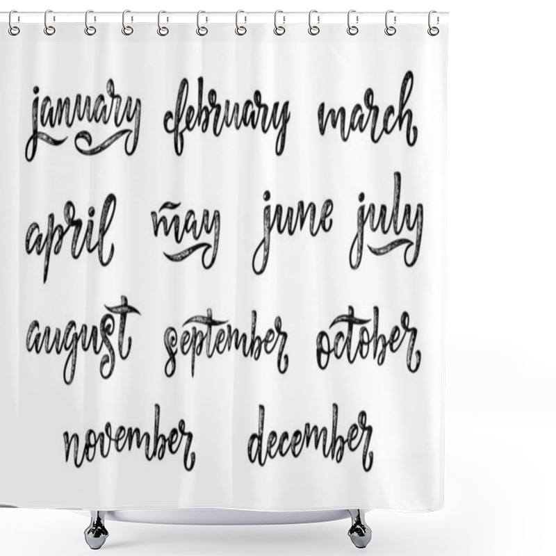 Personality  Handwritten Names Of Months December, January, February, March, April, May, June, July, August September October November Calligraphy Words For Calendars And Organizers Vector Shower Curtains