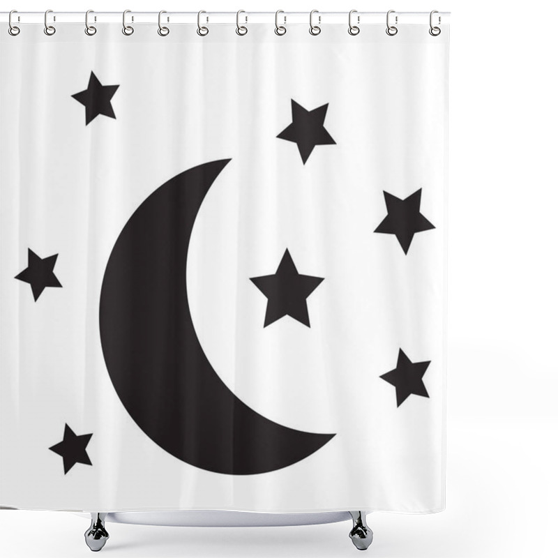 Personality  Moon And Stars Icon At Night . Sleep Dreams Symbol . Vector Illustration Shower Curtains