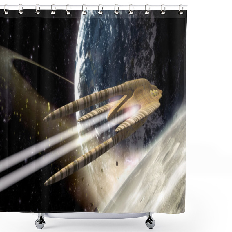 Personality  Spaceship And Alien Planet Shower Curtains