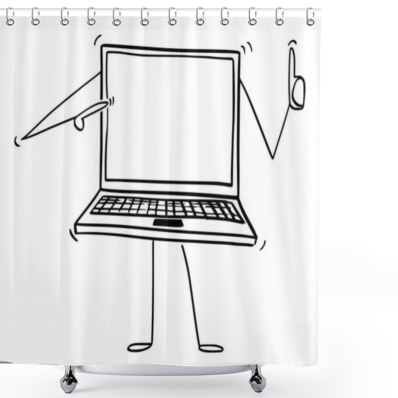 Personality  Cartoon Of Laptop Or Notebook Computer Character Pointing At Yourself And Showing Thumb Up Shower Curtains