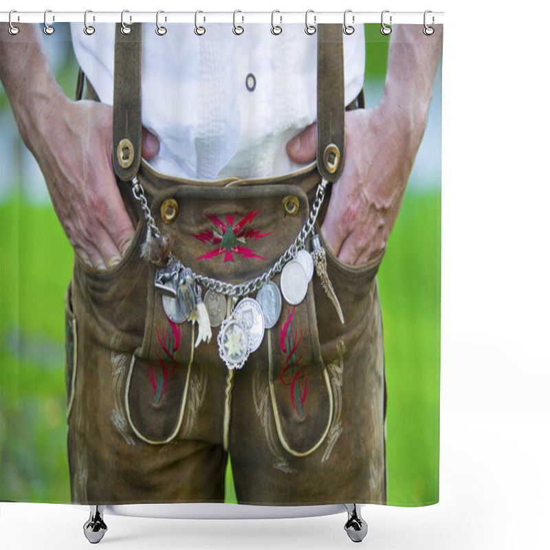 Personality  Man In Traditional Bavarian Leather Pants Shower Curtains