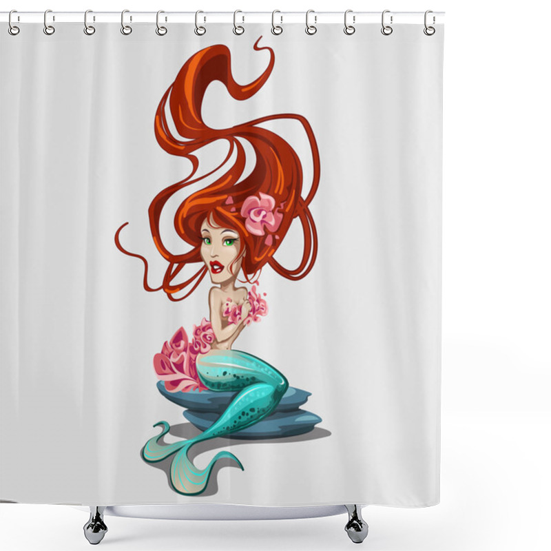 Personality  Sweetheart Mermaid With Red Long Hair Shower Curtains