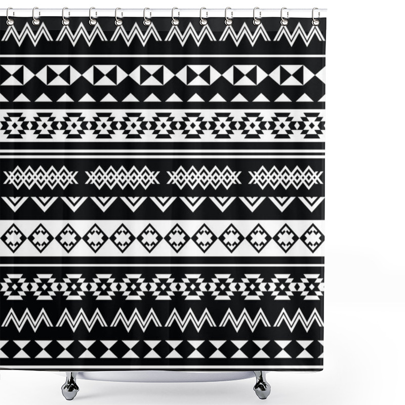 Personality  Aztec Tribal Seamless Black And White Pattern Shower Curtains