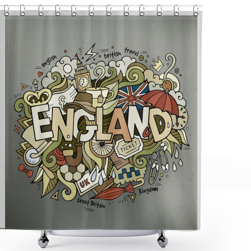 Personality  England Hand Lettering And Doodles Elements Background Shower Curtains