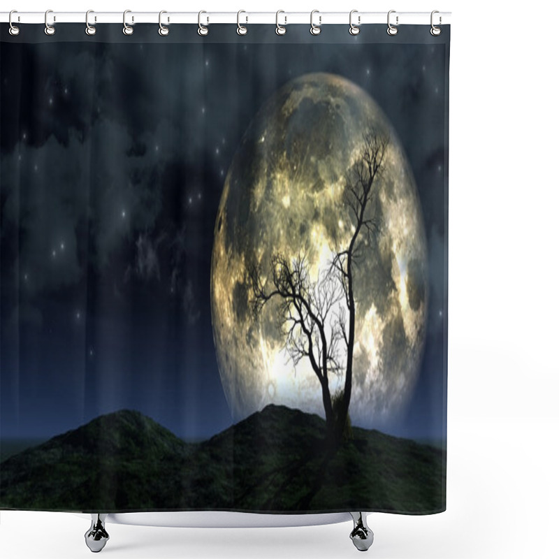 Personality  Tree And Moon Background Shower Curtains