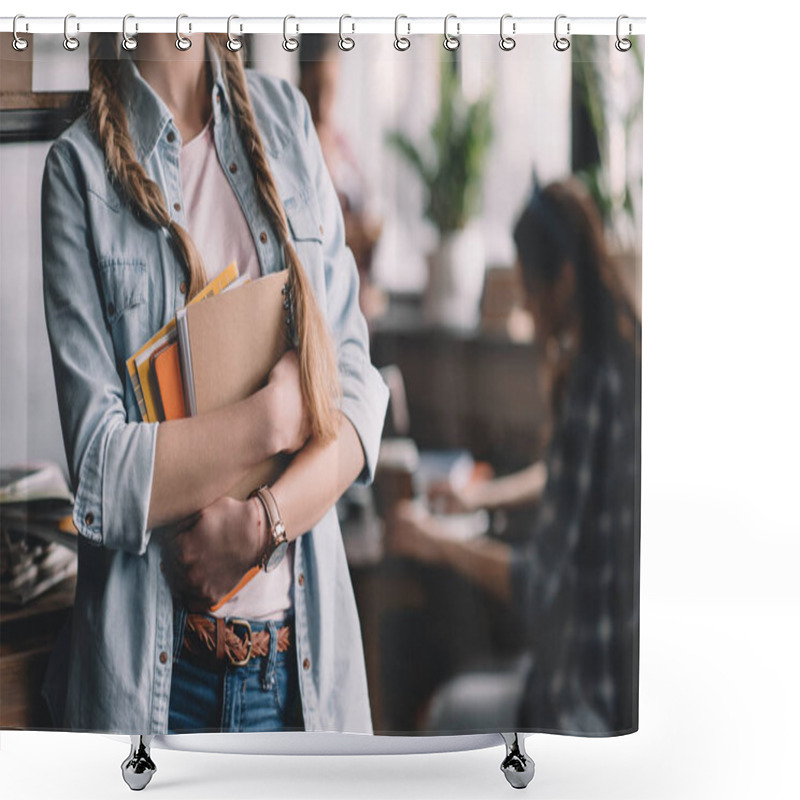 Personality  Young Student With Textbooks  Shower Curtains