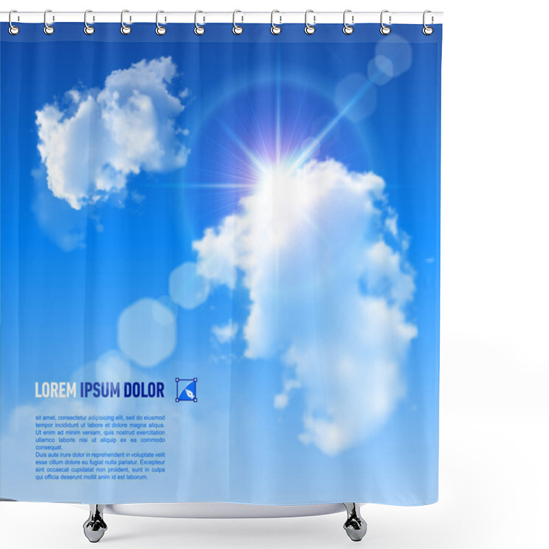 Personality  Background With Blue Sky And Clouds. Vector. Shower Curtains