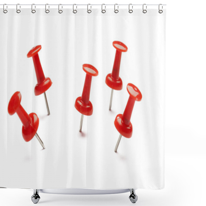 Personality  Push Pins Isolated On White Background. Shower Curtains