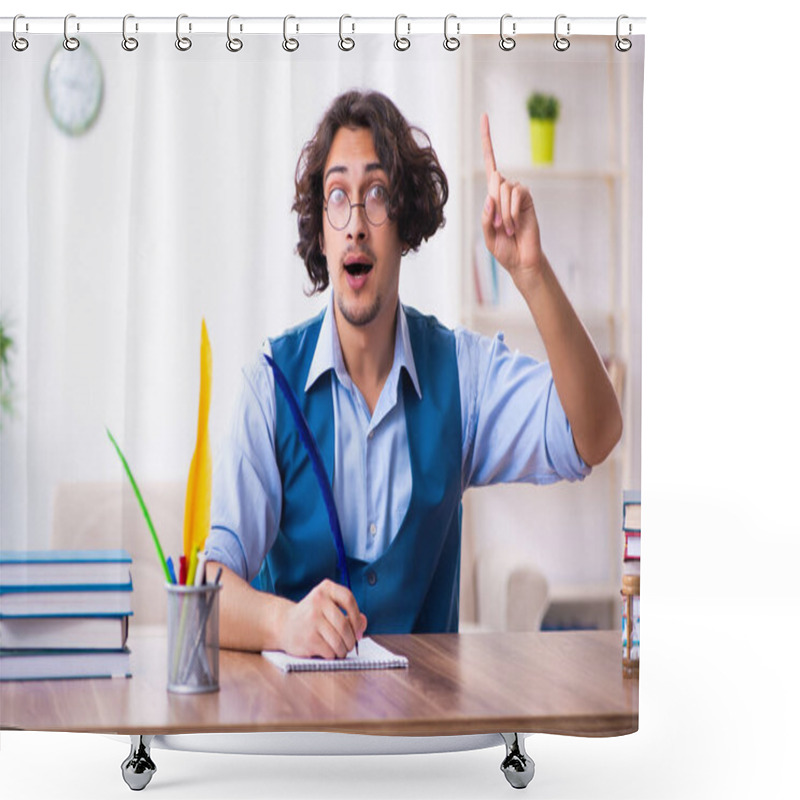 Personality  Young Writer Working On His New Work Shower Curtains