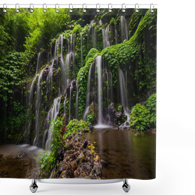 Personality  Tropical Landscape. Beautiful Hidden Waterfall In Rainforest. Adventure And Travel Concept. Nature Background. Slow Shutter Speed, Motion Photography. Banyu Wana Amertha Waterfall Bali, Indonesia Shower Curtains