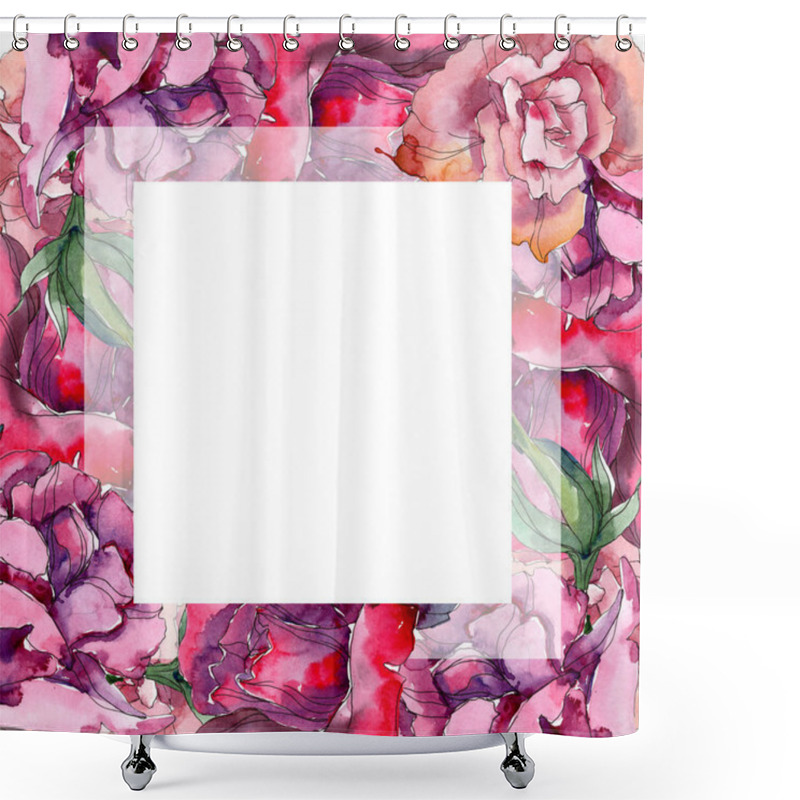 Personality  Red And Pink Rose Floral Botanical Flower. Wild Spring Leaf Wildflower Isolated. Watercolor Background Illustration Set. Watercolour Drawing Fashion Aquarelle. Frame Border Ornament Square. Shower Curtains