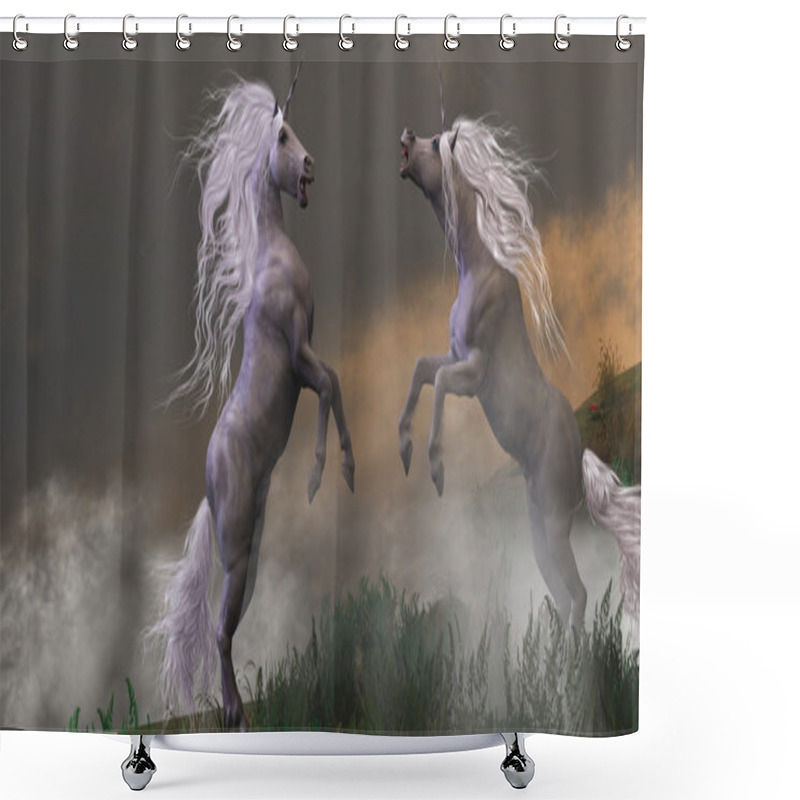 Personality  Unicorn Stallions Fighting Shower Curtains