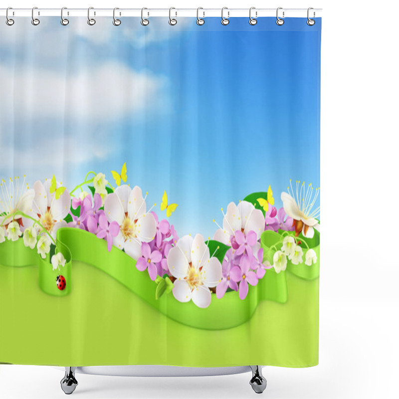 Personality  Spring Flowers And Clouds, Vector Background Shower Curtains