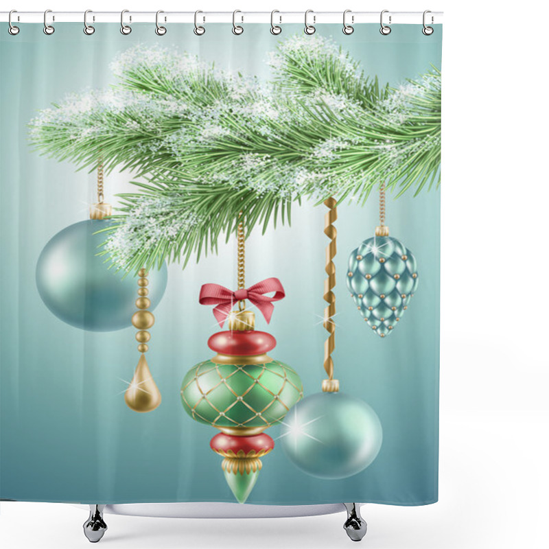 Personality  Christmas Tree Branch With Glass Balls Shower Curtains