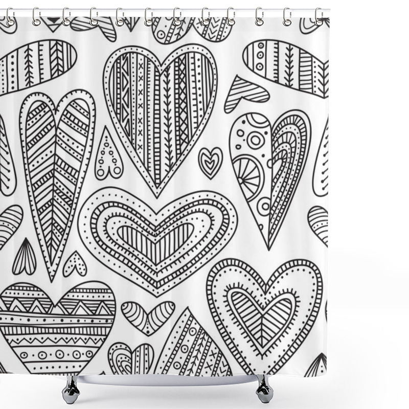 Personality  Ethnic Tribal Style Ornamental Hearts Vector Seamless Pattern Shower Curtains