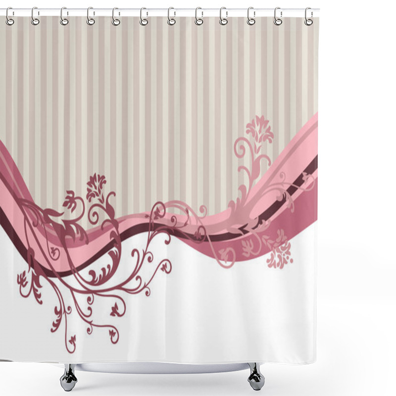 Personality  Pink Vector Flowers On Striped Background Shower Curtains