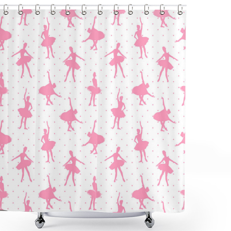 Personality  Pink Ballerinas On Polka Dot Background Seamless Vector Pattern Shower Curtains