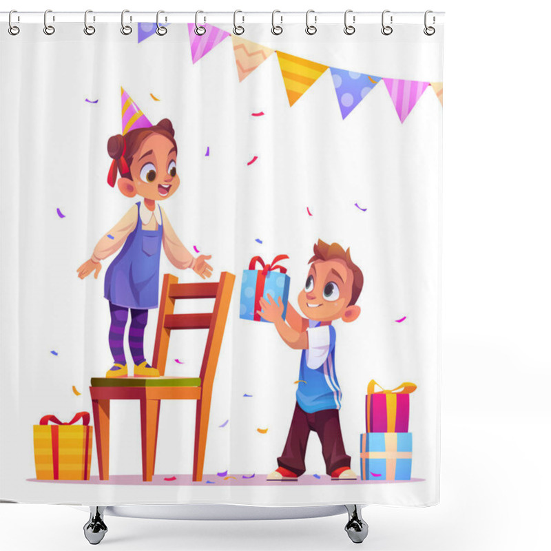 Personality  Birthday Girl Receive Gift From Boy, Party, Event Shower Curtains