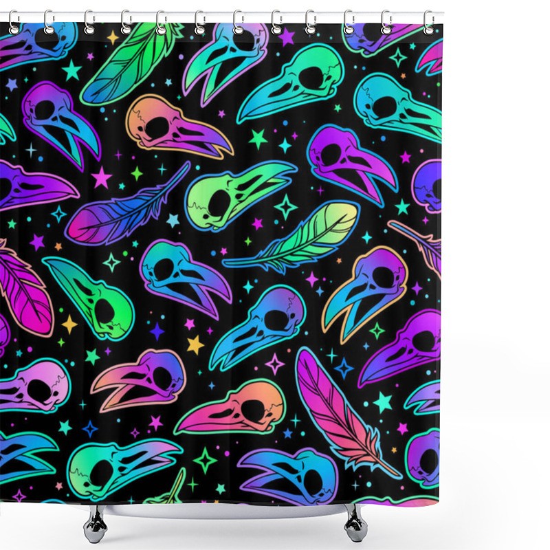 Personality  Seamless Pattern Of Bird Skulls And Feathers Shower Curtains