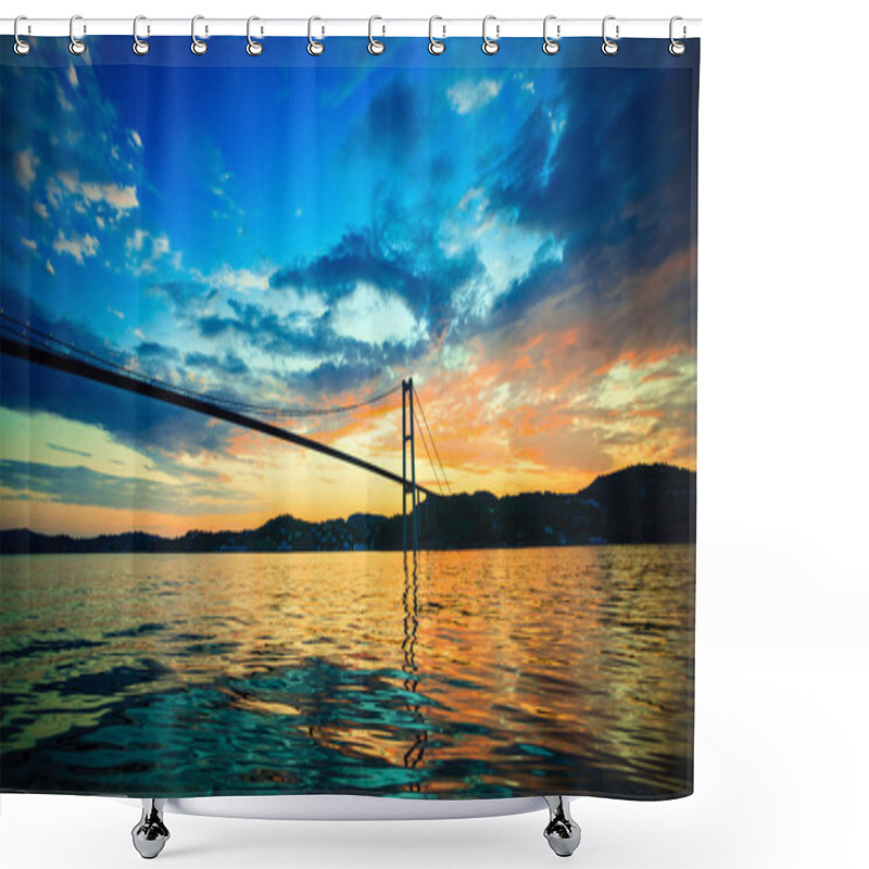 Personality  Sunset Over Suspension Bridge In Bergen, Norway Shower Curtains