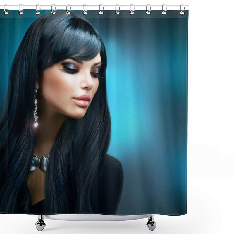 Personality  Brunette Girl With Healthy Long Hair Shower Curtains