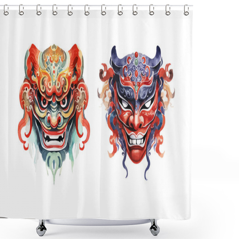 Personality  Chinese Opera Mask Clipart, Isolated Vector Illustration. Shower Curtains