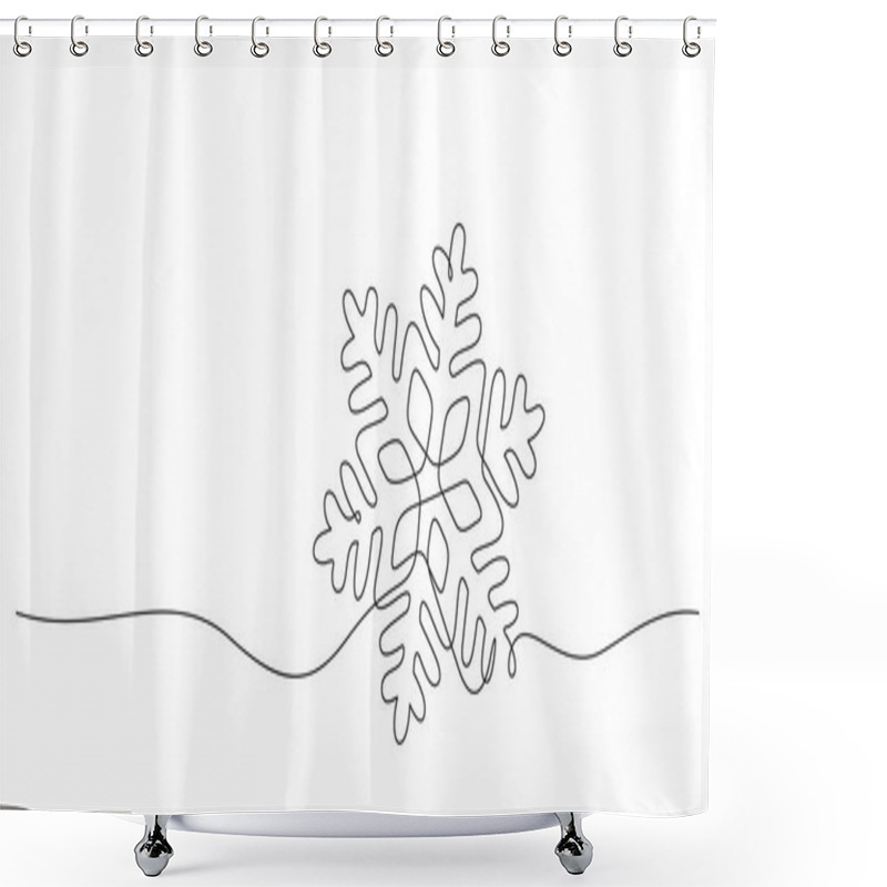 Personality  Snowflake Continuous Line Drawing In Silhouette Linear Shape Christmas And Winter Concept Vector Illustration Shower Curtains